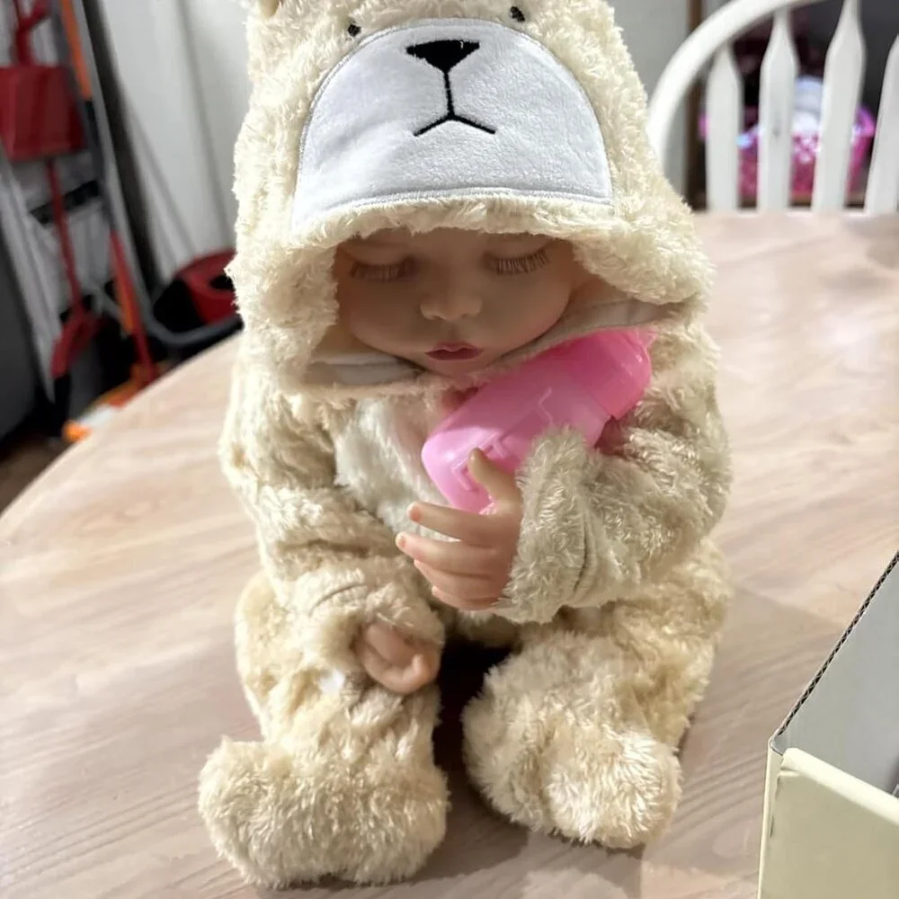 🆕17 Inch Realistic Full Body Soft Vinyl Silicone Girl Doll in Bear Outfit